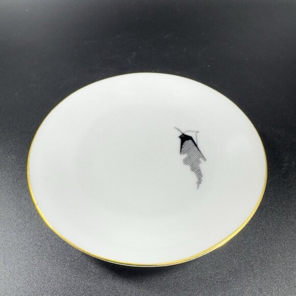 Freiberger Porzellan Round Dish Plate Unique Design Germany MCM Gold Edge Set 2 - Picture 8 of 12